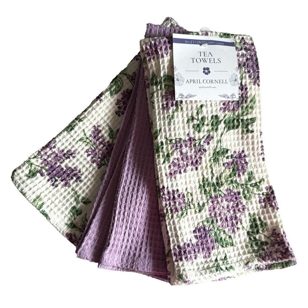 April Cornell Kitchen Set of 3 Dish Towels Lilac Festival Waffle Weave Summer